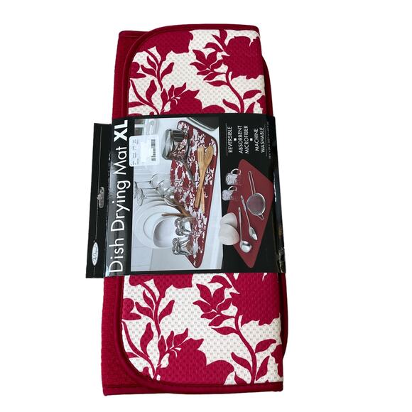 The ORIGINAL Dish Drying Mat XL Holiday Red & White Fall Floral Decor 18x24 NEW - Picture 15 of 15